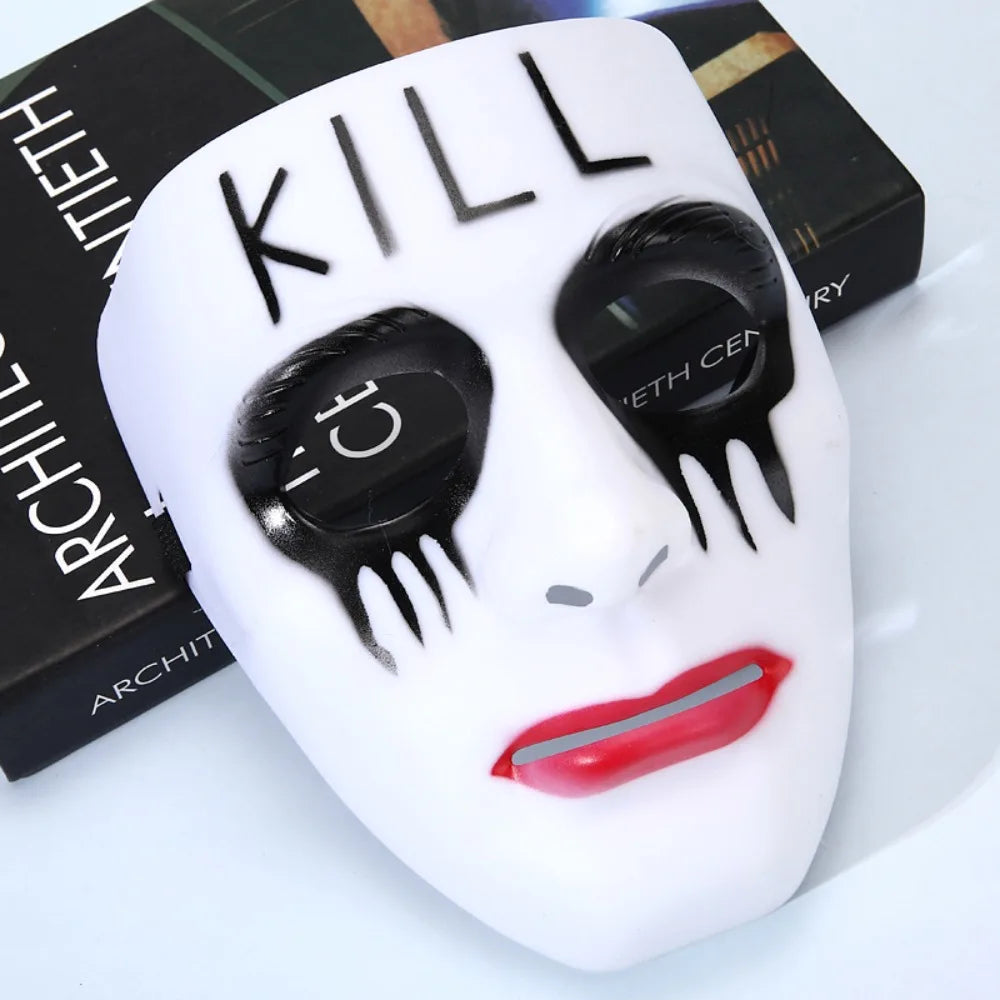 Dress Up Props White Makeup Halloween Mask Full Face Hand-painted Street Dance Mask Scary Hip Hop Mask Kids Adult