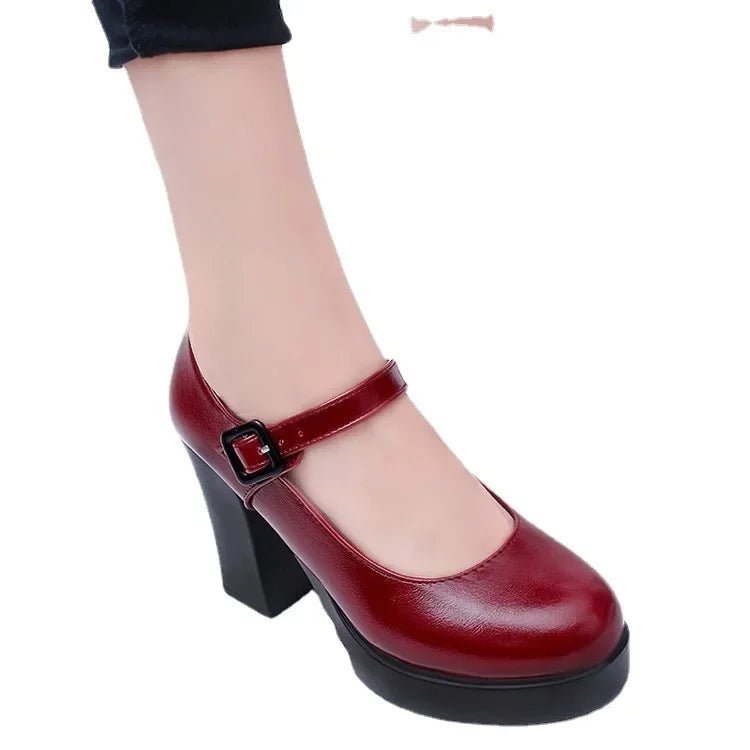 Women's shoes on Heels Women Platform Pumps Spring Summer Shallow Mouth Buckle Strap Shoes Round Toe Shoes for Women2024