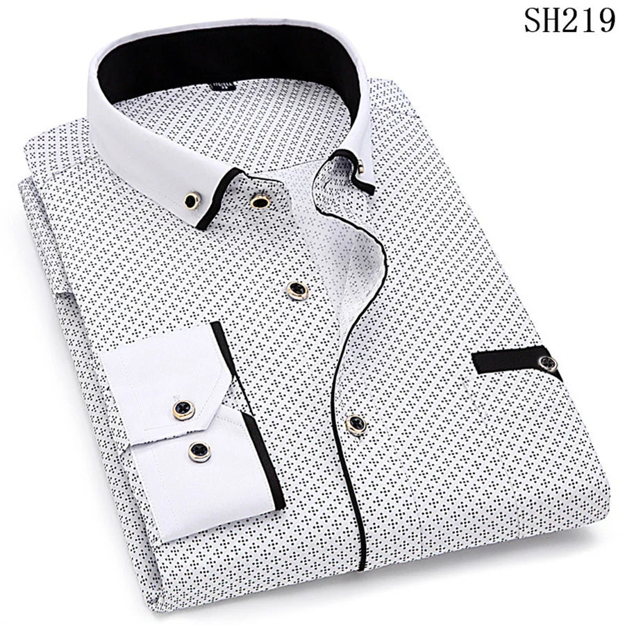 2025 New Printed Men Shirts Long Sleeve Social Business Dress Shirt Casual Slim Fit Man Clothing Button Down Office Wear 5XL
