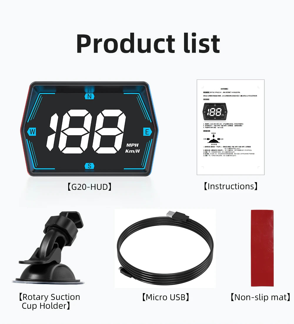G20 GPS Display Car Digital Speedometer HUD Head-Up Display Eletronics Speed Alarm Gadgets Inteligent Compass For All Car Custom