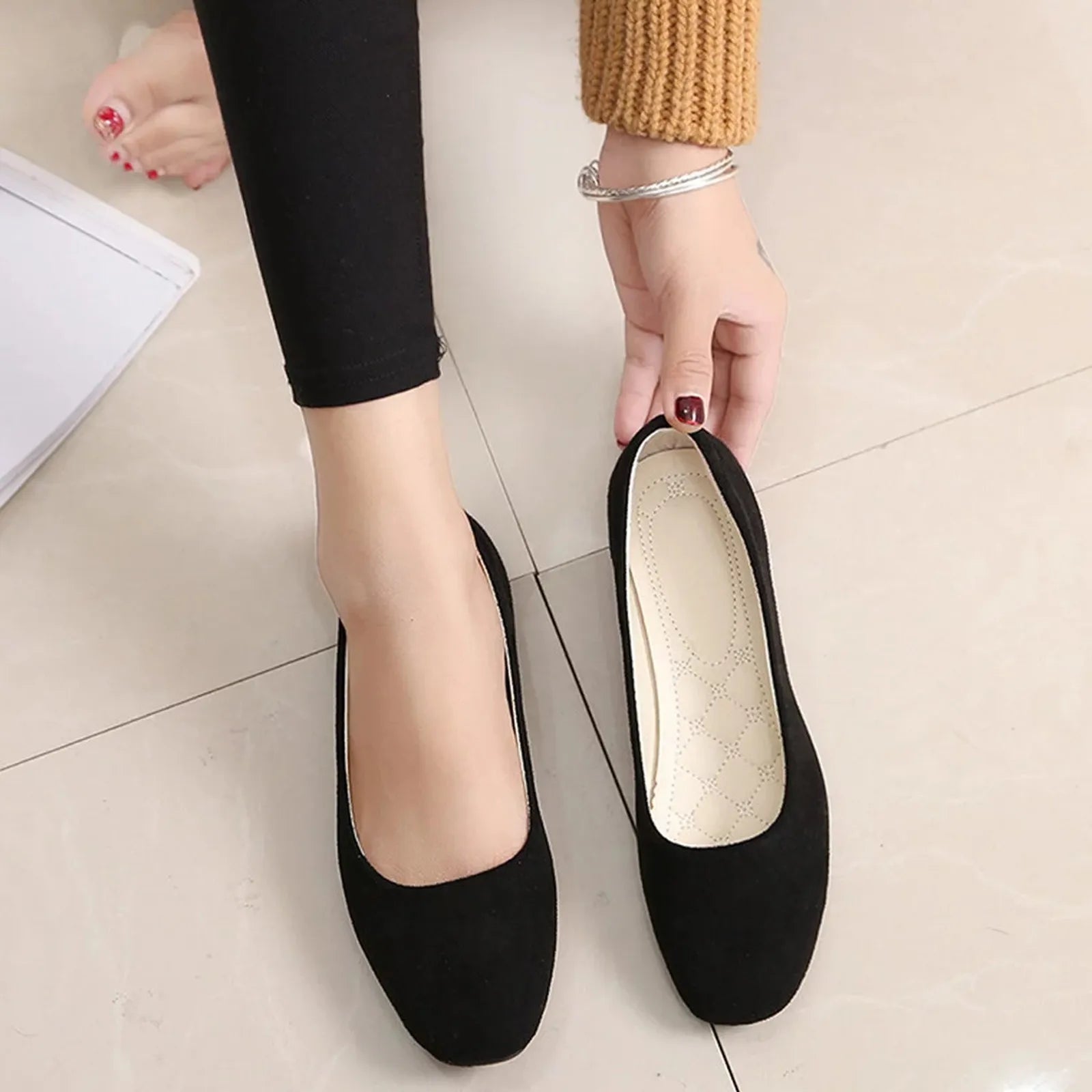 Women Suede Loafers Flat Heel Shallow Female Shoes Spring Summer Square Toe Basic Concise Women Pumps Size 36-43