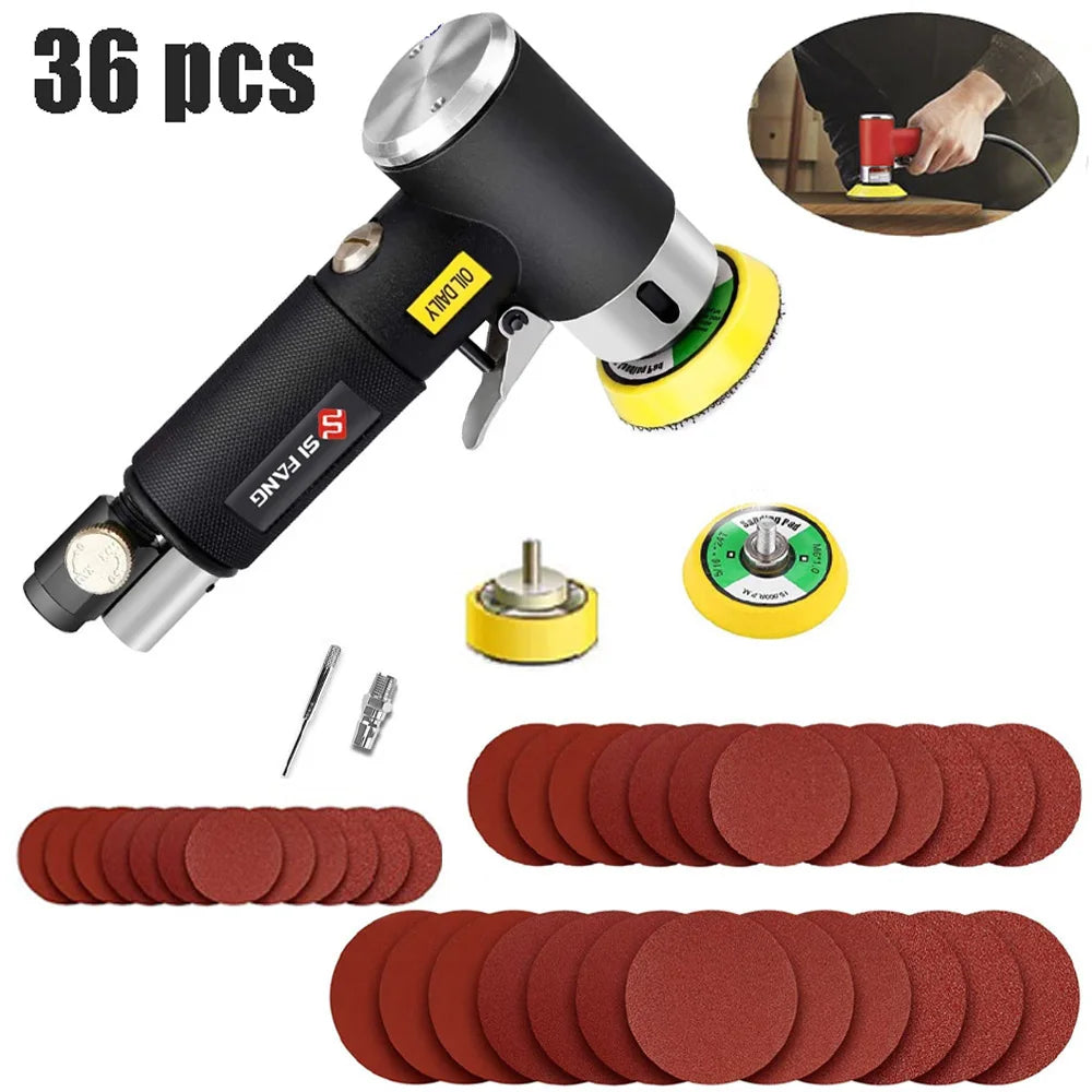36pcs Orbit Air Sander Mini Pneumatic 1/2/3inch Grinding Machine Set for Car Polishing High Speed Air Powered Polisher Air tool