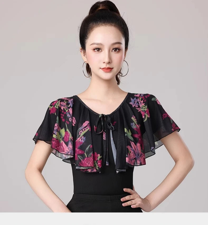 Women Samba Latin Dance Practice Suit Summer New Net Yarn Printed Modern Dance Performance Costume Square Modern Evening Dresses