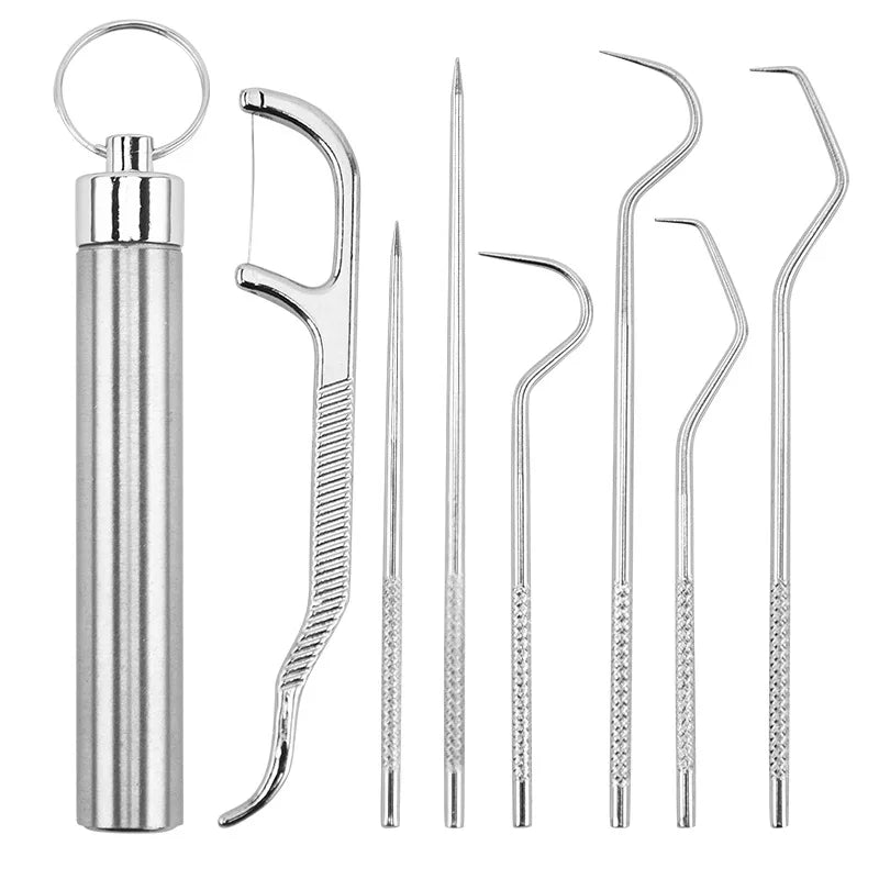 Stainless Steel Toothpick Set Tooth Flossing Reusable Toothpicks Portable Toothpick Floss Teeth Cleaner Oral Cleaning