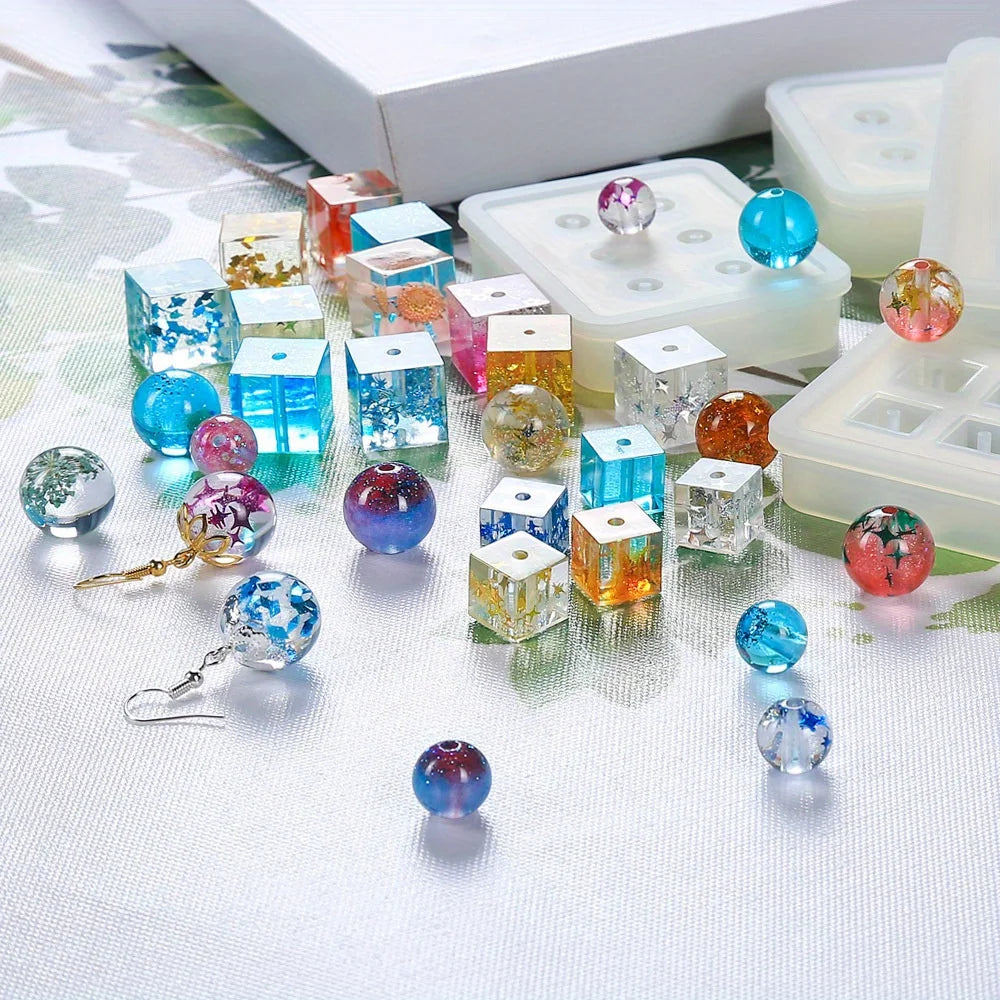 A Set of Four Crystal Ball Beads Making Silicone Mold，ApplicableDIYMaking Bracelet、Necklace、Keychain、Pendant、Jewelry and Epoxy R