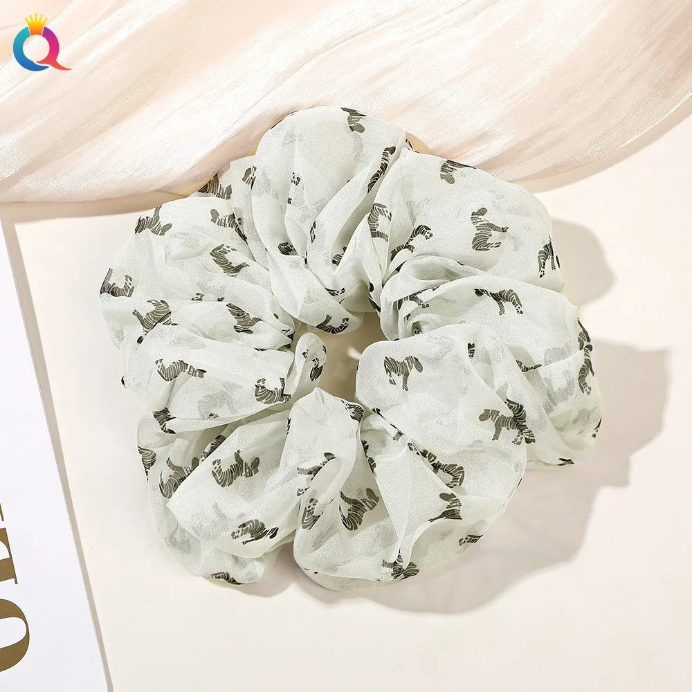 2023 New Large Chiffon Printed Scrunchie Women Girls Elastic Hair Rubber Bands Accessories Tie Hair Ring Rope Headdress Headwear