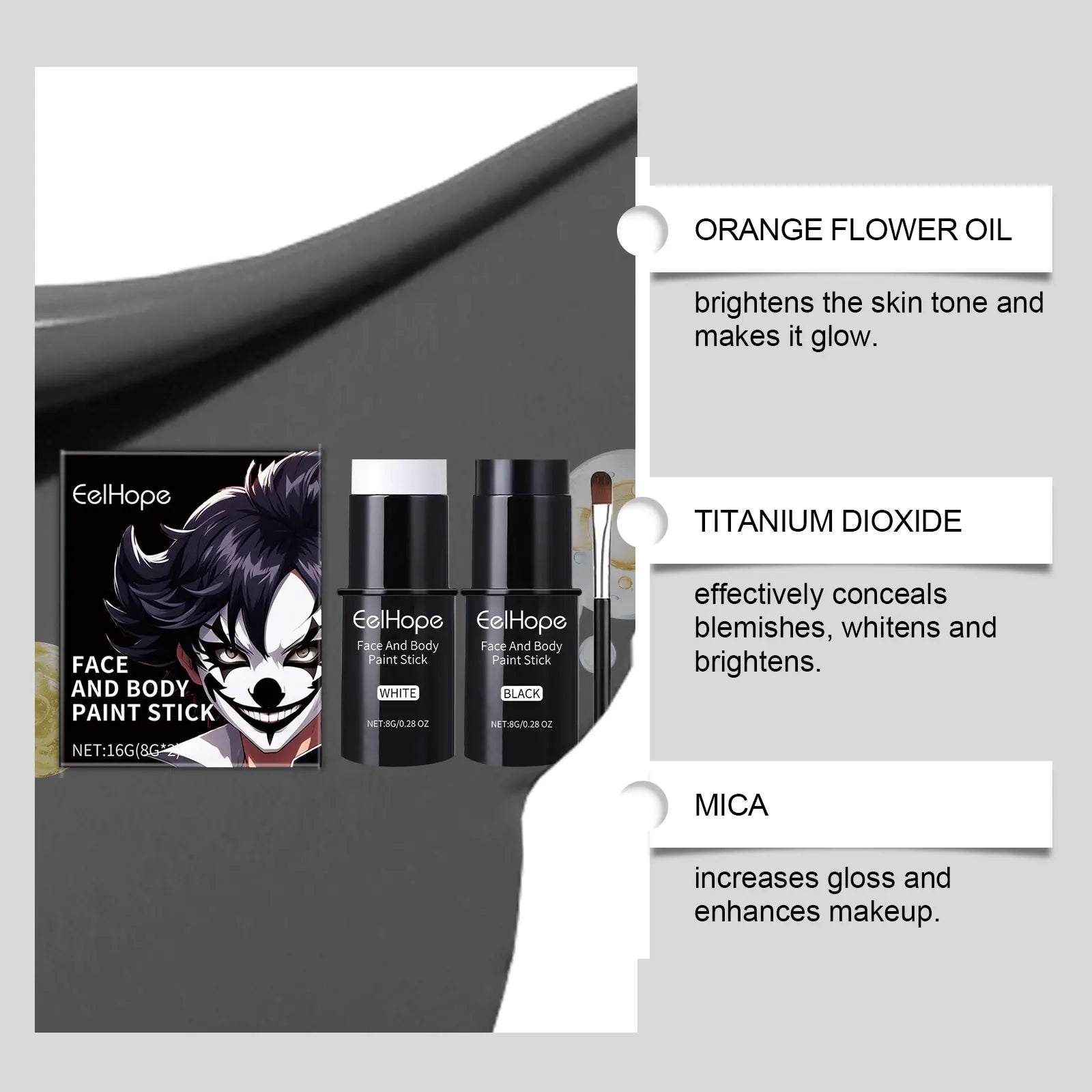 Halloween Face Painting Kit Black White Body Paint Set DIY Cosplay Foundation Clown Colorful Lasting Waterproof Festive Makeup