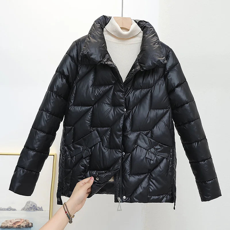Women Jacket Winter Parkas Female 2025 New Glossy Down Cotton Jackets Stand Collar Casual Warm Parka Short Coat Female Outwear