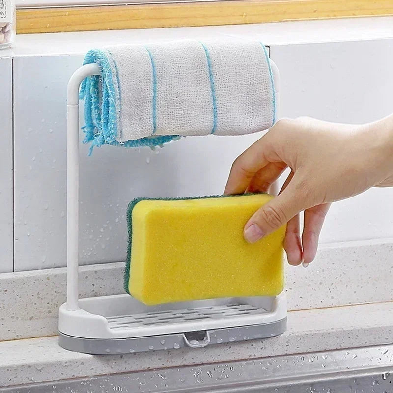 Kitchen Solid Color Simple Storage Rack Towel Sponge Drain Racks Rag Dishcloth Hanging Rack Soap Holder Sink Desktop Organizer