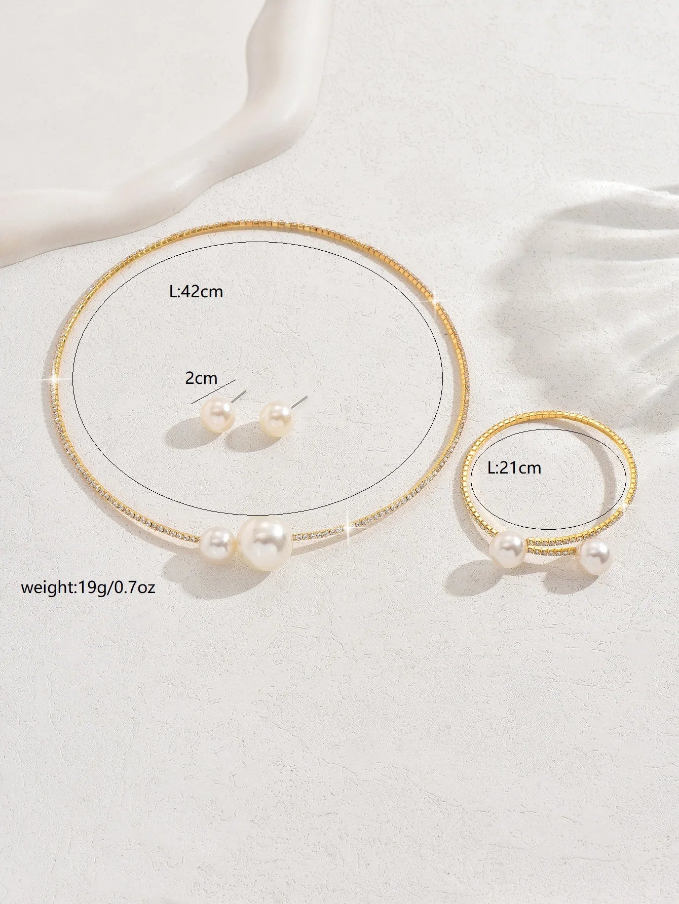 Fashionable Classic Wedding Party Jewelry Sets for Women Pearl Rhinestones Choker Necklace Earrings Bracelet Jewelry Sets