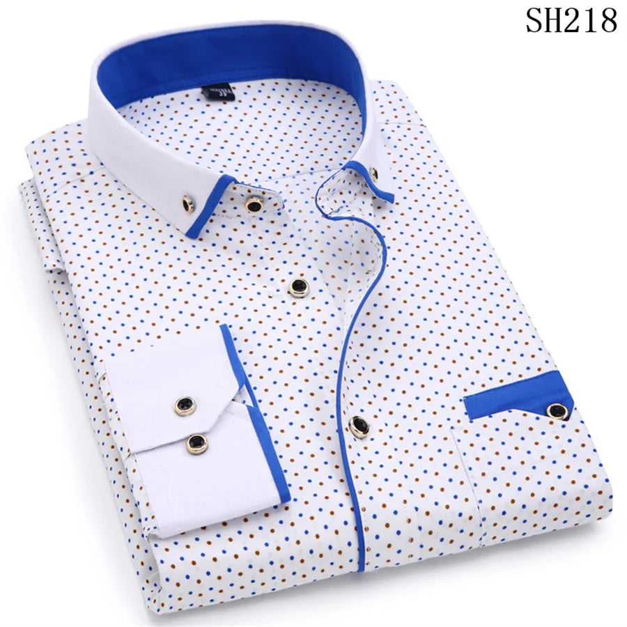 2025 New Printed Men Shirts Long Sleeve Social Business Dress Shirt Casual Slim Fit Man Clothing Button Down Office Wear 5XL