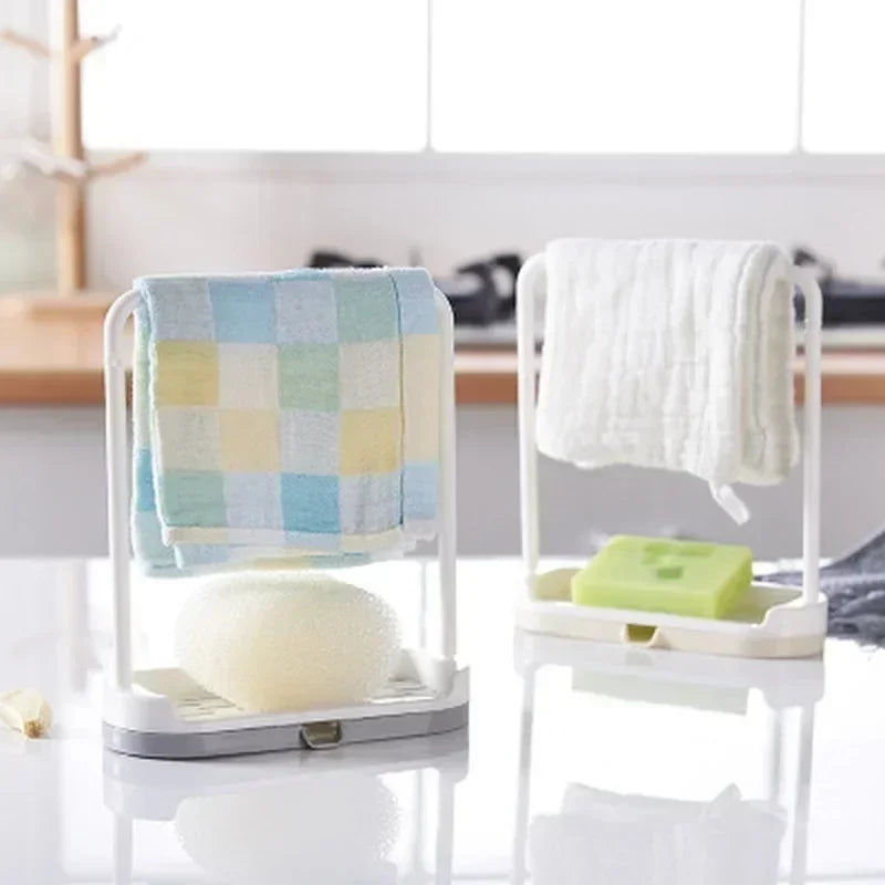 Kitchen Solid Color Simple Storage Rack Towel Sponge Drain Racks Rag Dishcloth Hanging Rack Soap Holder Sink Desktop Organizer
