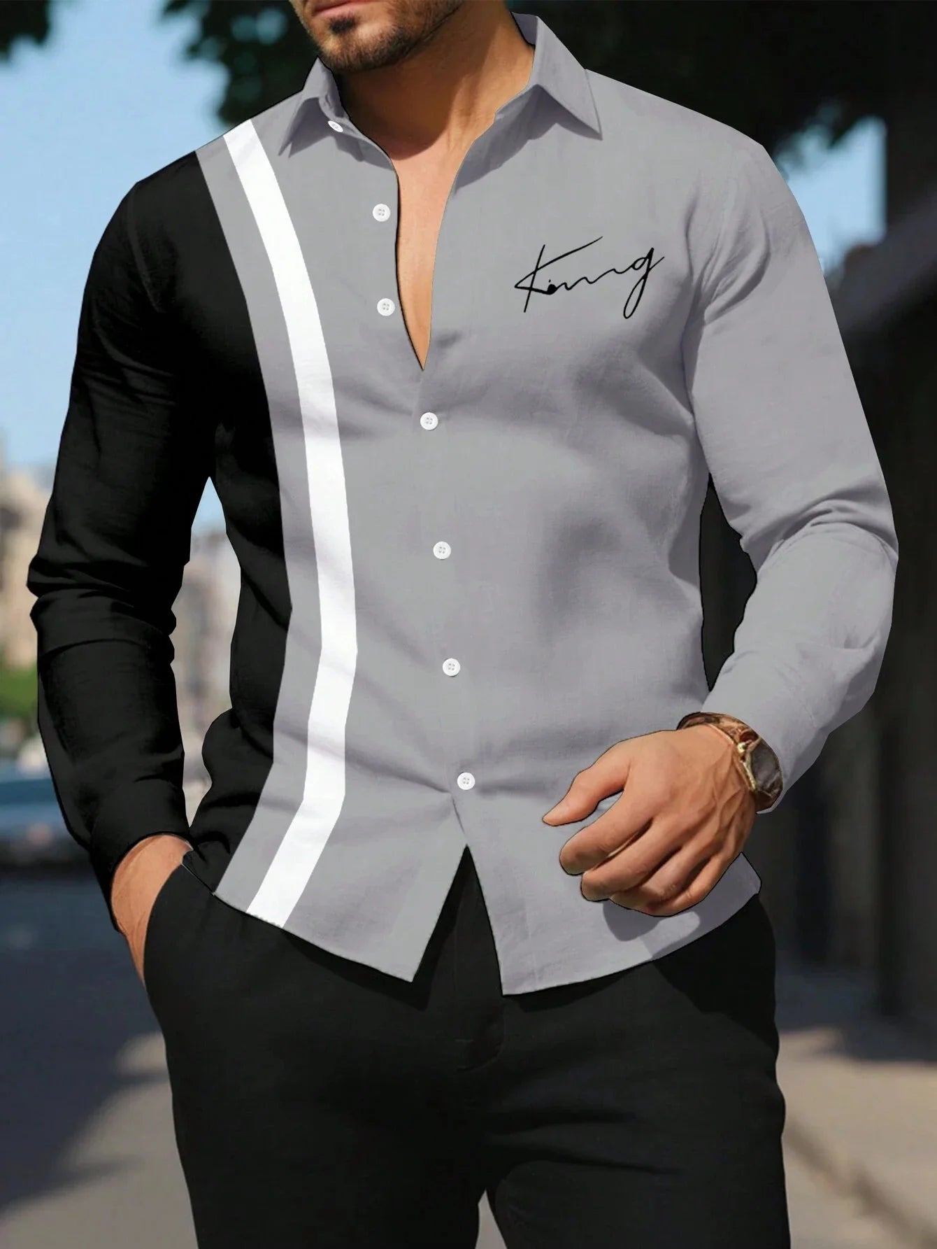 Men's Fashion Classic Business Casual Shirt Street Comfortable Long Sleeve Collar Single breasted Shirt Social Party Men's Shirt