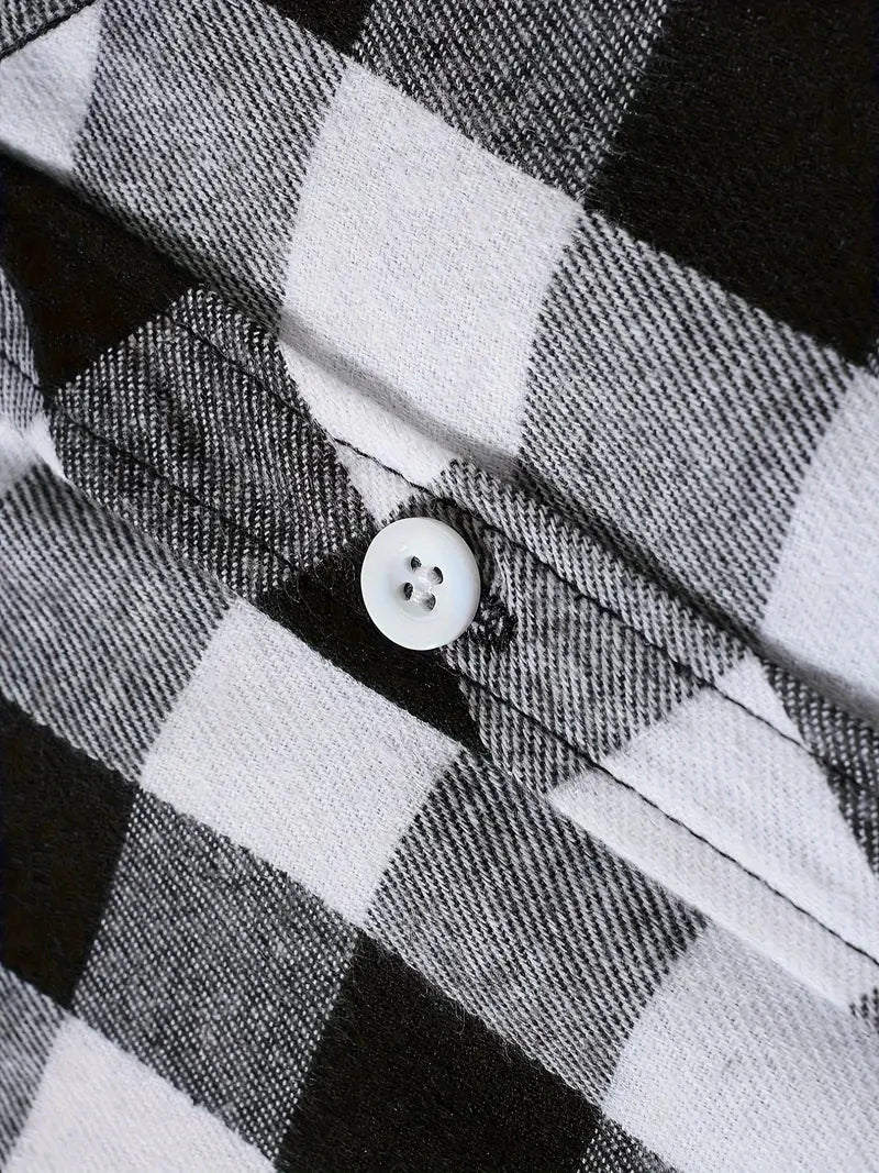 Men's Shirts Button-Up Classic Plaid Smart Casual Flannel Shirt Long Sleeved Chest Two Pockets Design Spring Autumn Men Tops