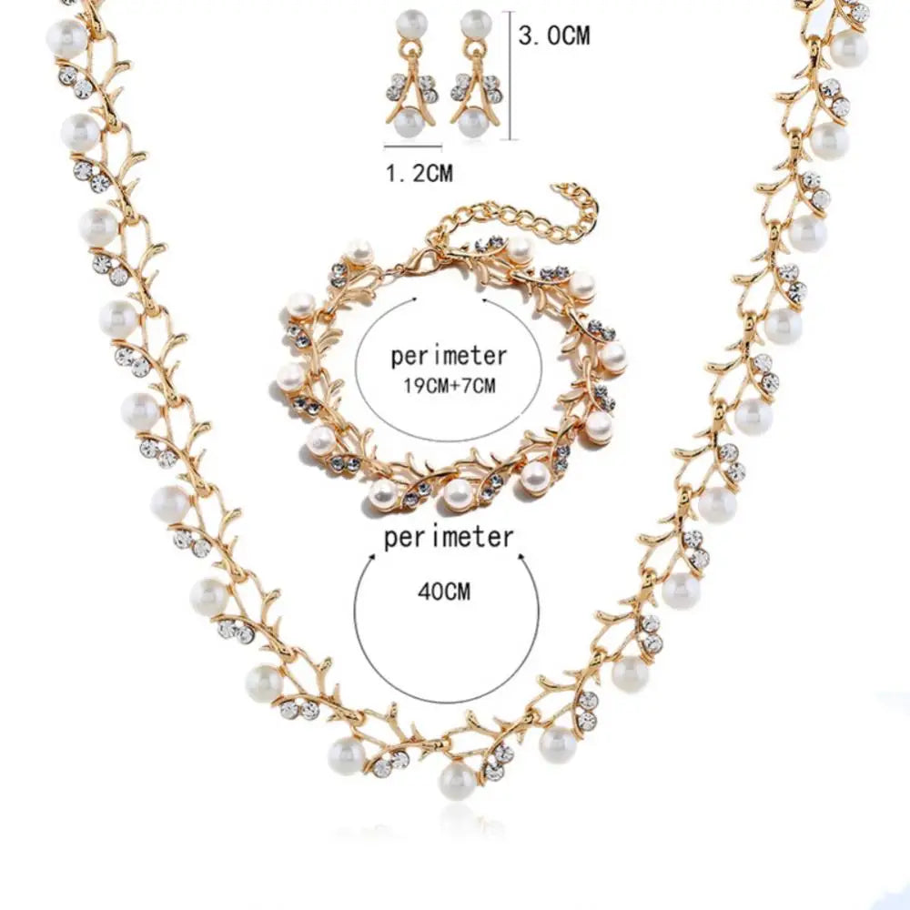 Necklace Earrings Gift Elegant Rhinestone Faux Pearl Bracelet Bridal Jewelry Gift
