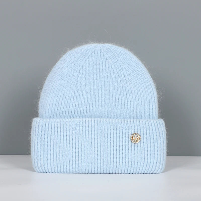 Winter Hats For Women Rabbit Fur Beanie Hat Woman Knitted Skullies Beanies Solid Wool Soft Autumn Winter Cashmere Caps Bonnet