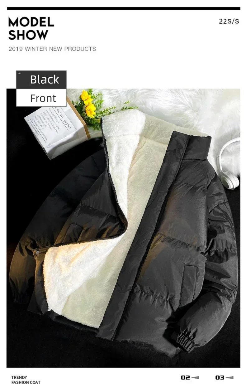 Down jacket men's handsome bread jacket Hong Kong style loose collar and velvet ins assorted bread jacket