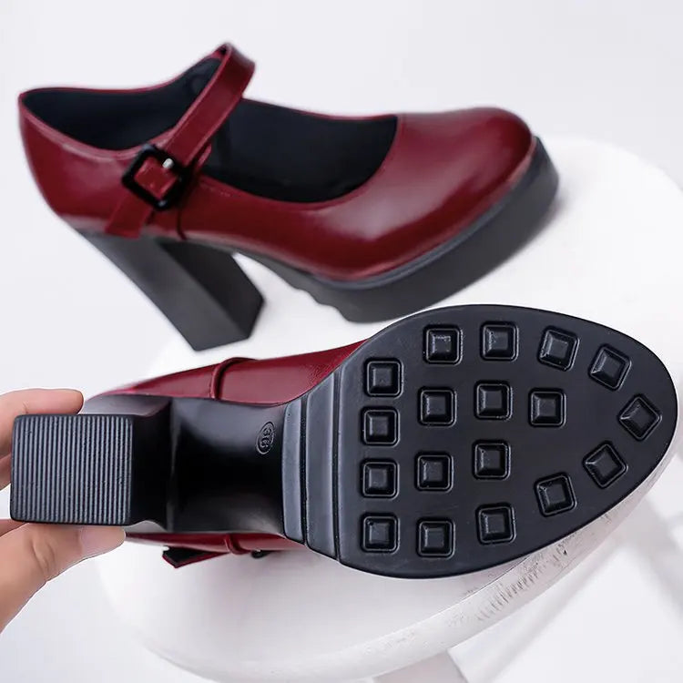 Women's shoes on Heels Women Platform Pumps Spring Summer Shallow Mouth Buckle Strap Shoes Round Toe Shoes for Women2024