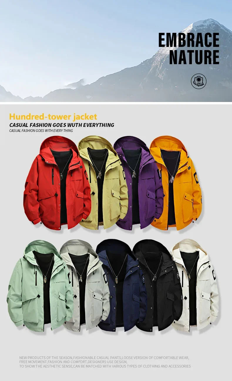 Men's workwear down jacket, American color-blocked hooded jacket for autumn and winter, cool and casual coat for teenagers