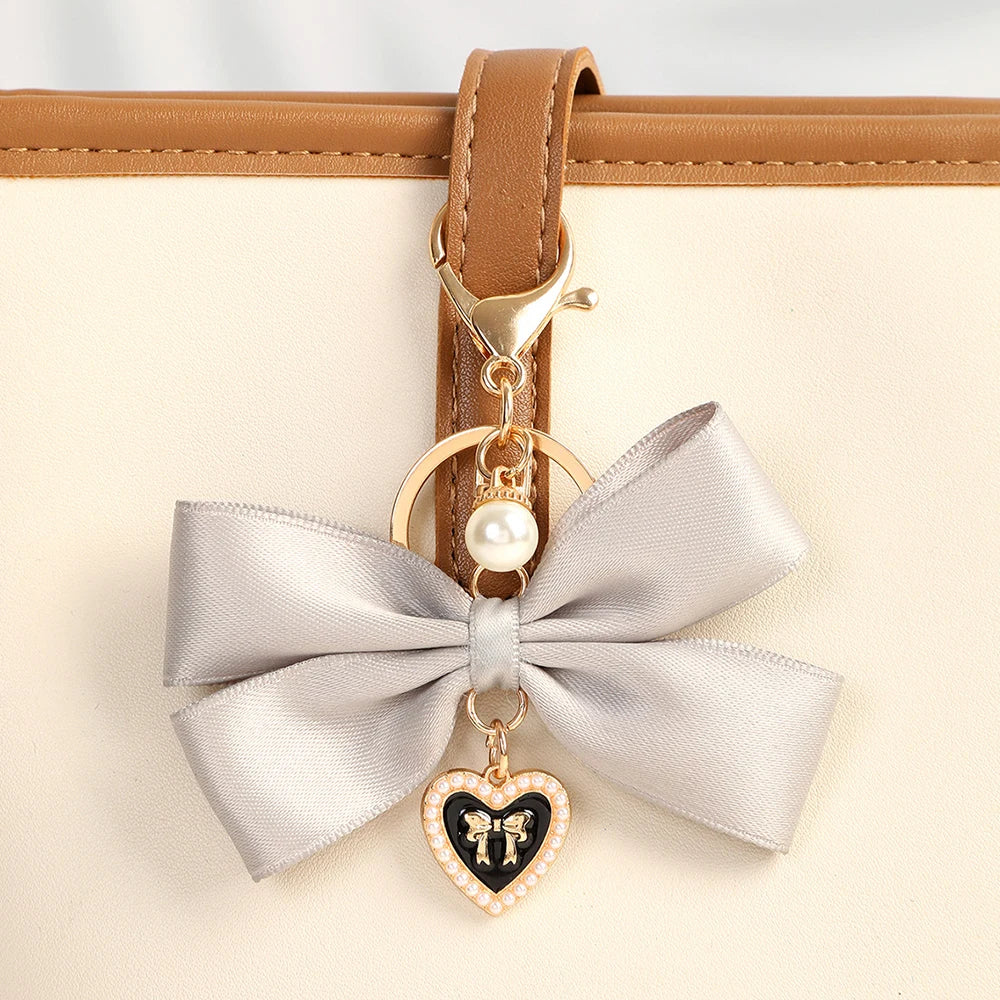 Imitation Pearl Keychain Sweet Fashion Ribbon Bowknot Keyring Accessories Metal Buckle Women Bag Charms Best Gifts Jewelry