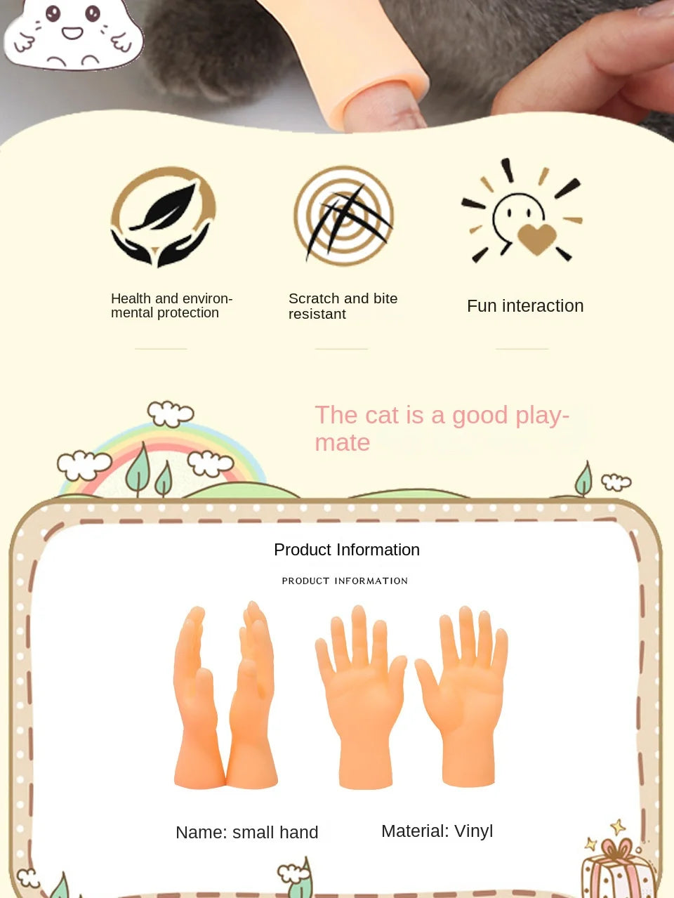 Adult Kid Novelty Toys Funny Mini Hands Creative Finger Fidget Toys Soft Small Hand Tease the Cat Pet Toy Halloween Gift