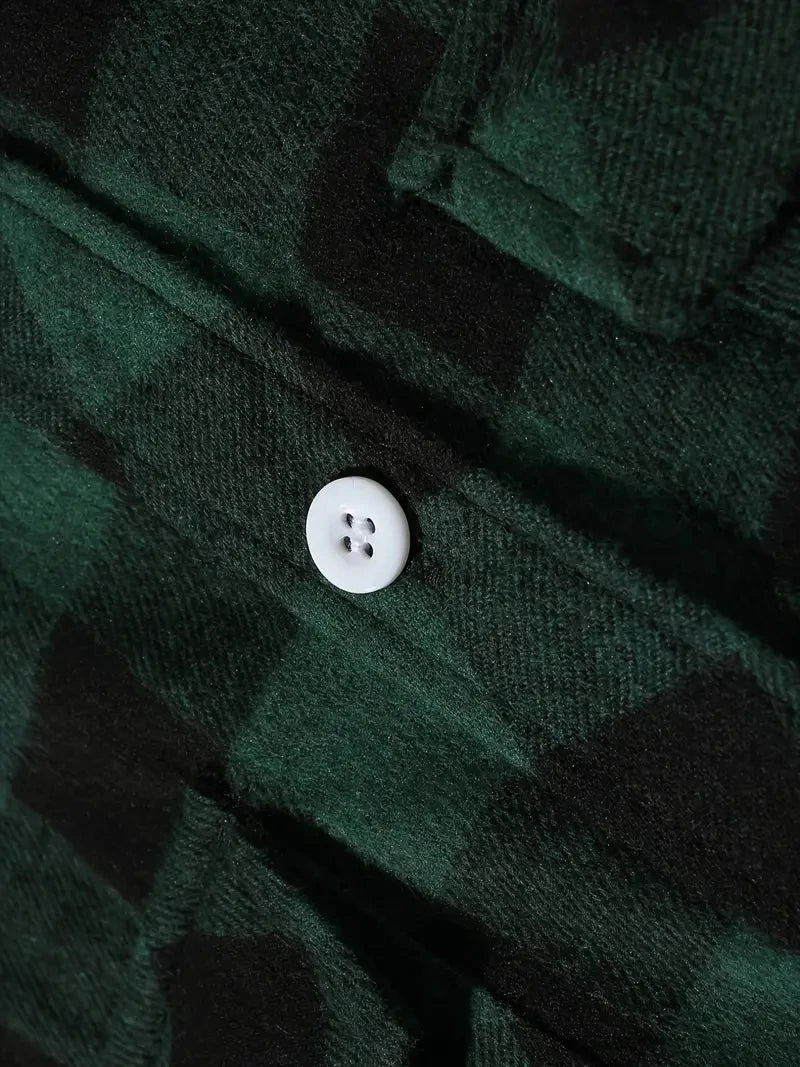 Men's Shirts Button-Up Classic Plaid Smart Casual Flannel Shirt Long Sleeved Chest Two Pockets Design Spring Autumn Men Tops