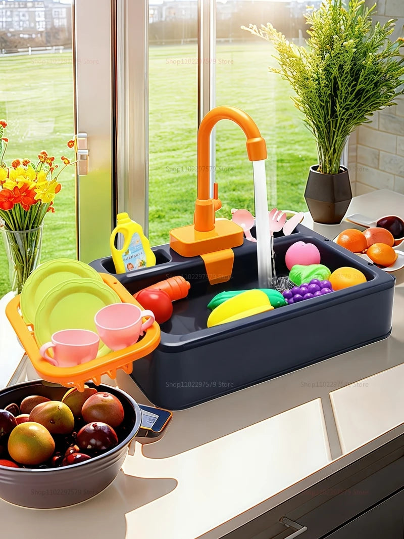 Kid Toddler Children's Kitchen Dishwashing Toy Circulating Water Electric Pretend Play Housework Dishwasher Sink Educational Toy