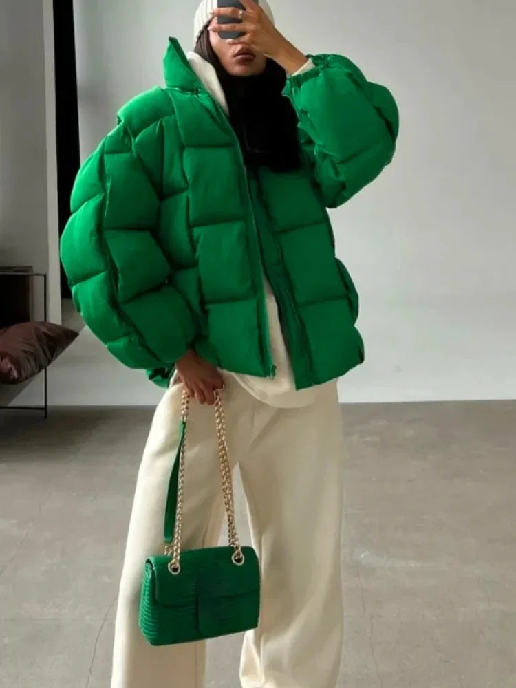 Winter Jackets for Women 2025 Thick Warm Loose Fashion Quilted Jacket Female Interchange High Street Green Baggy Puffer Coat