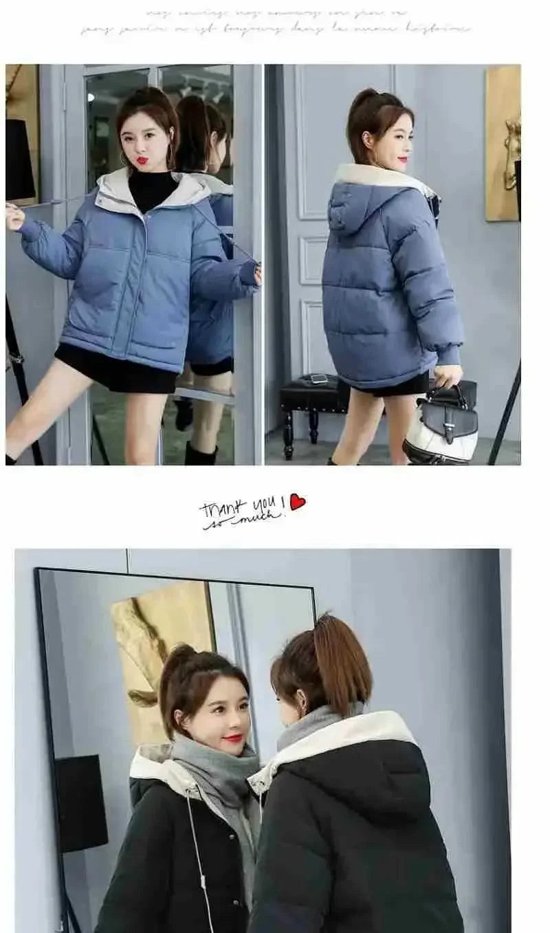 Women Winter Jacket 2025 New Warm Thicken Cotton Coat Korean Plus Size Loose Bread Jacket Women Hooded Basic Coat Winter Outwear