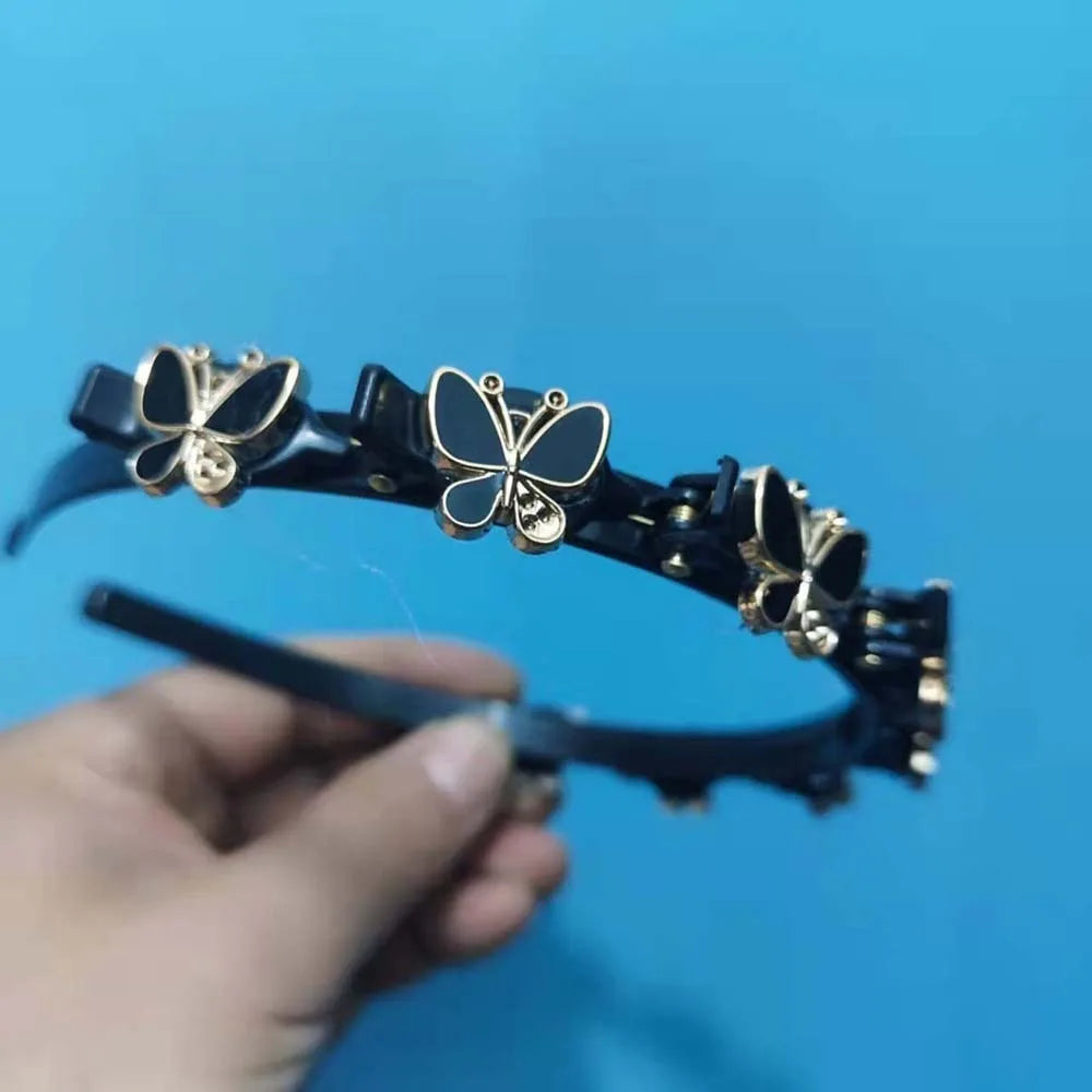 Hair Accessories Elegant Hair Bands with Clips Shiny Sweet Women Butterfly Hair Hoop Hair Weaving Tool Headwear Hairband Gifts
