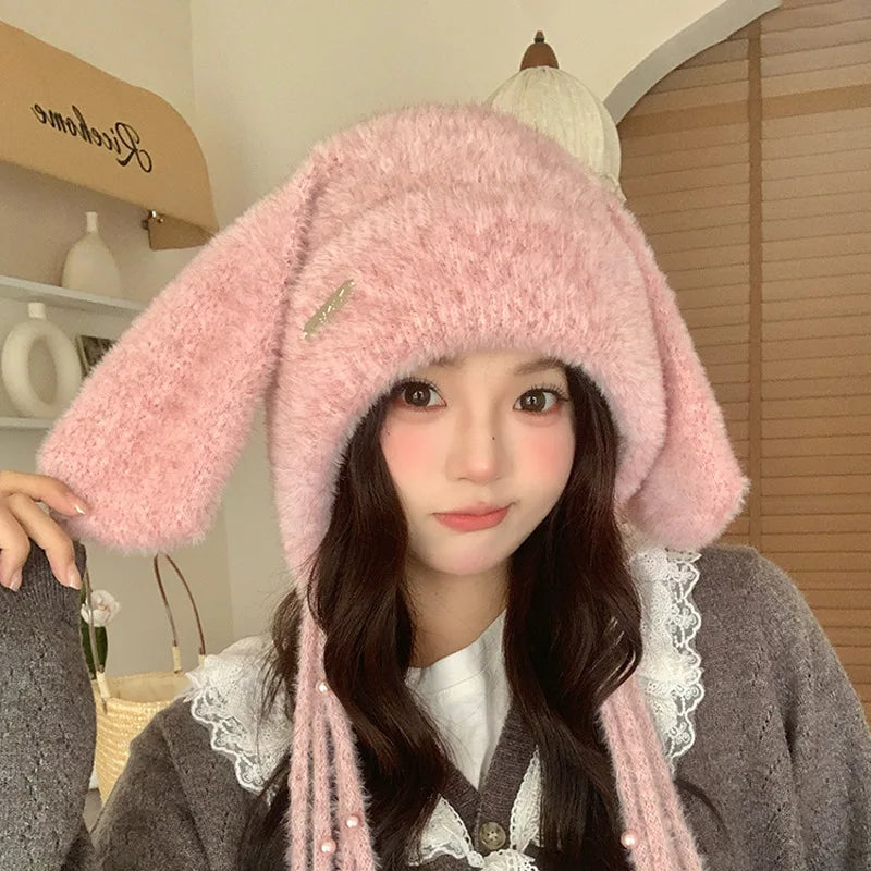 Winter Hat Thicken Ski Beanie Hat for Women Balaclava Spicy Girl Style Rabbit Girlfriend Hat Outdoor Warm Protection Accessories