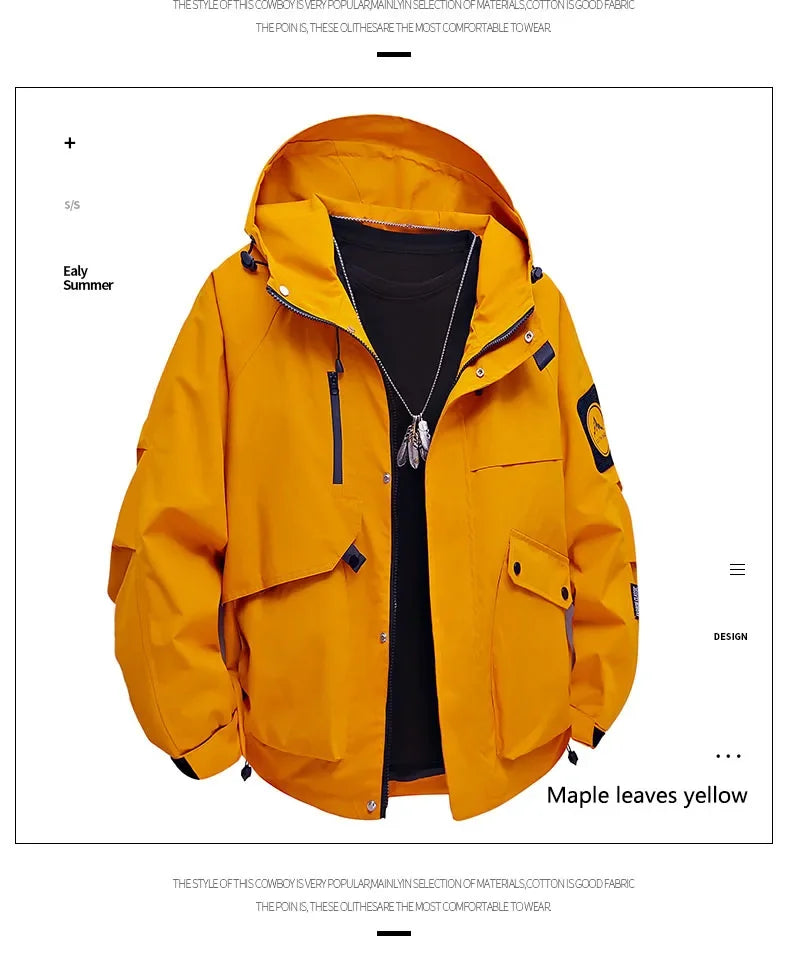 Men's workwear down jacket, American color-blocked hooded jacket for autumn and winter, cool and casual coat for teenagers