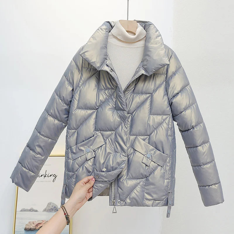 Women Jacket Winter Parkas Female 2025 New Glossy Down Cotton Jackets Stand Collar Casual Warm Parka Short Coat Female Outwear