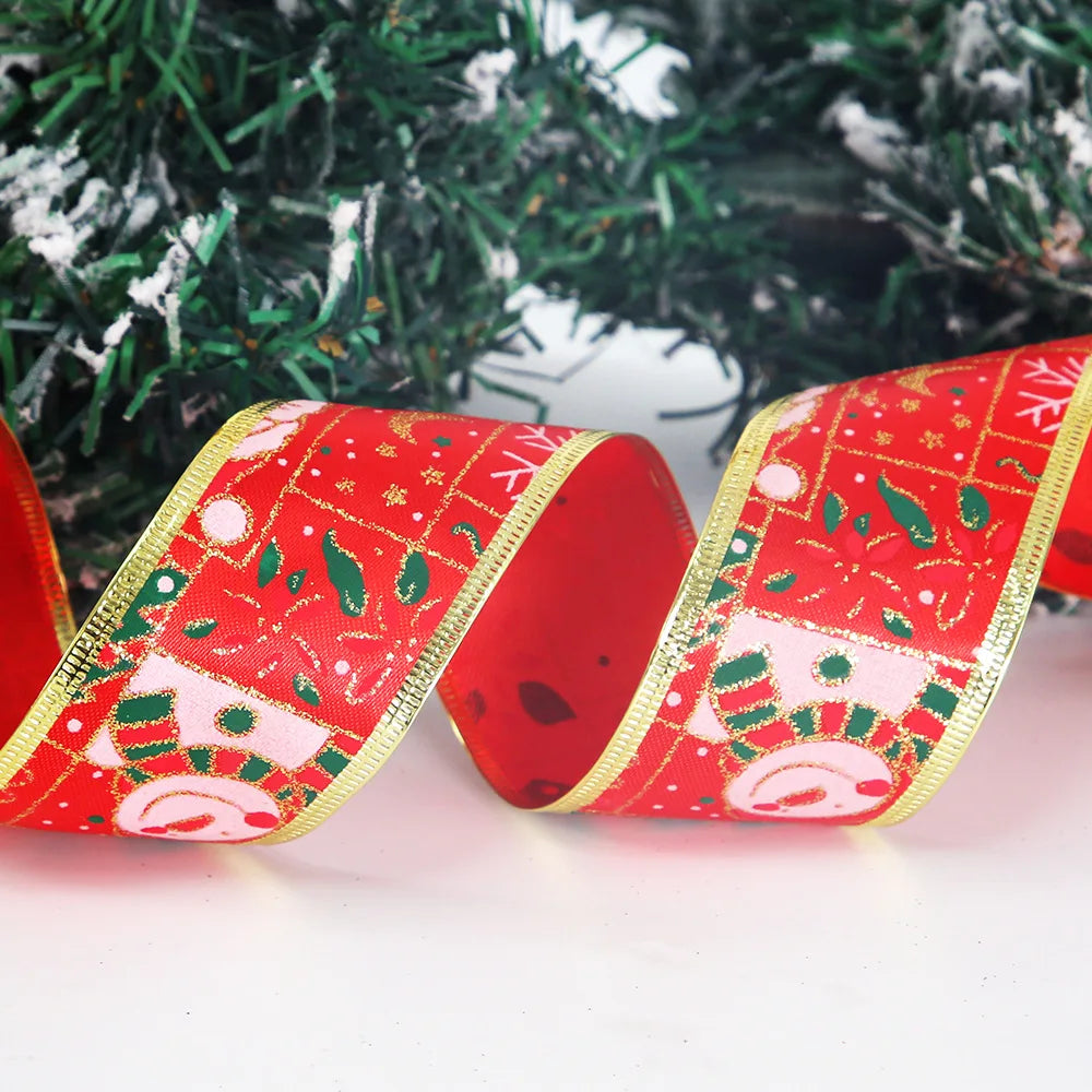 Christmas Ribbon 2M/Pack - Santa Snowman Design - Decor for Tree Wreath - Festive Ornament Accessory Christmas Supplies