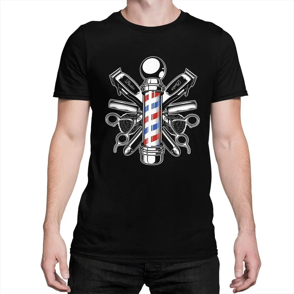 Custom Barber Shop Tshirts for Men Short Sleeve Casual T Shirt Cool Hairdresser Hairstylist T-shirts 100% Cotton Tee Gift