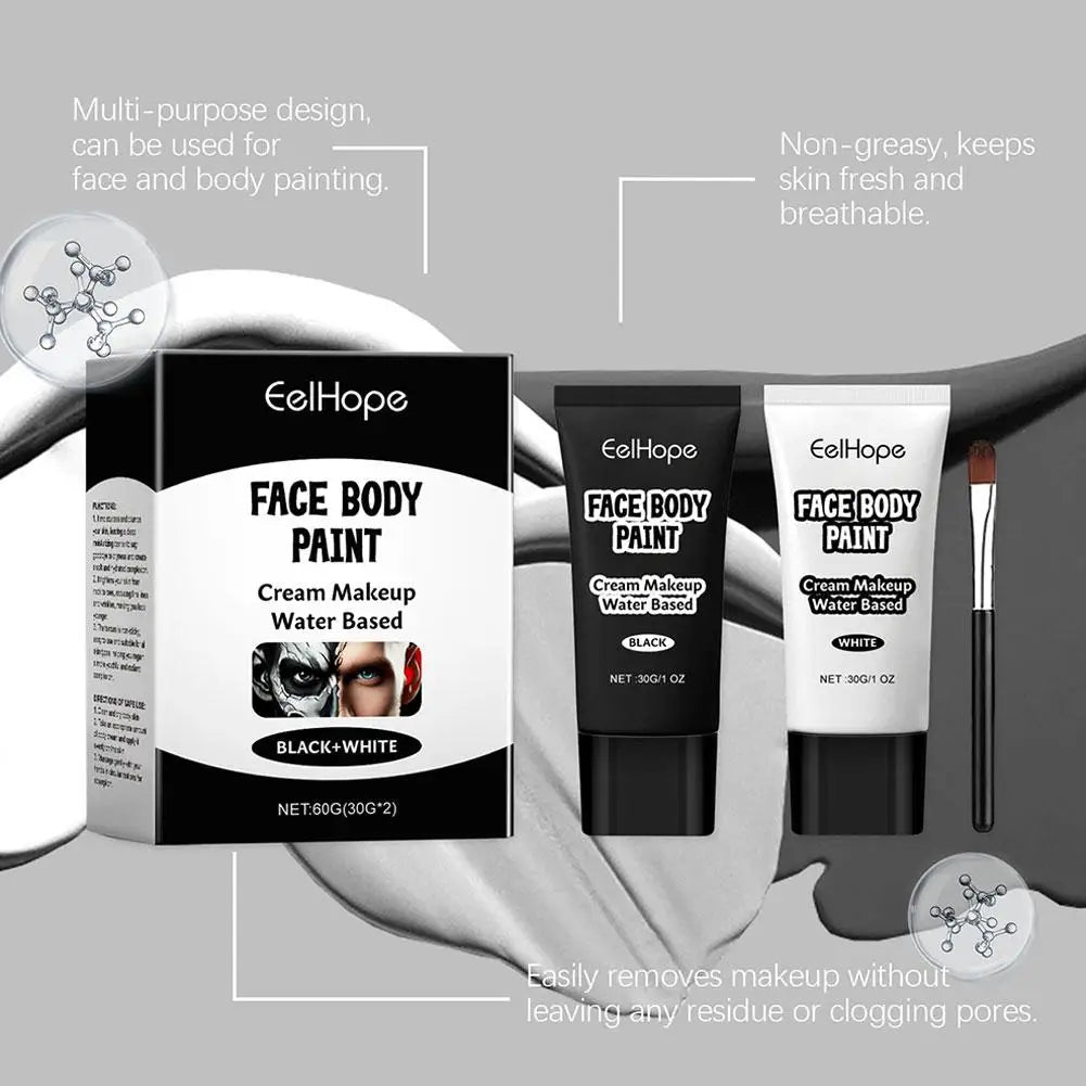 Halloween Black And White Makeup Foundation Cream Concealer Make-up Face Halloween Face Zombie 1set Cosplay Cream White J1q5