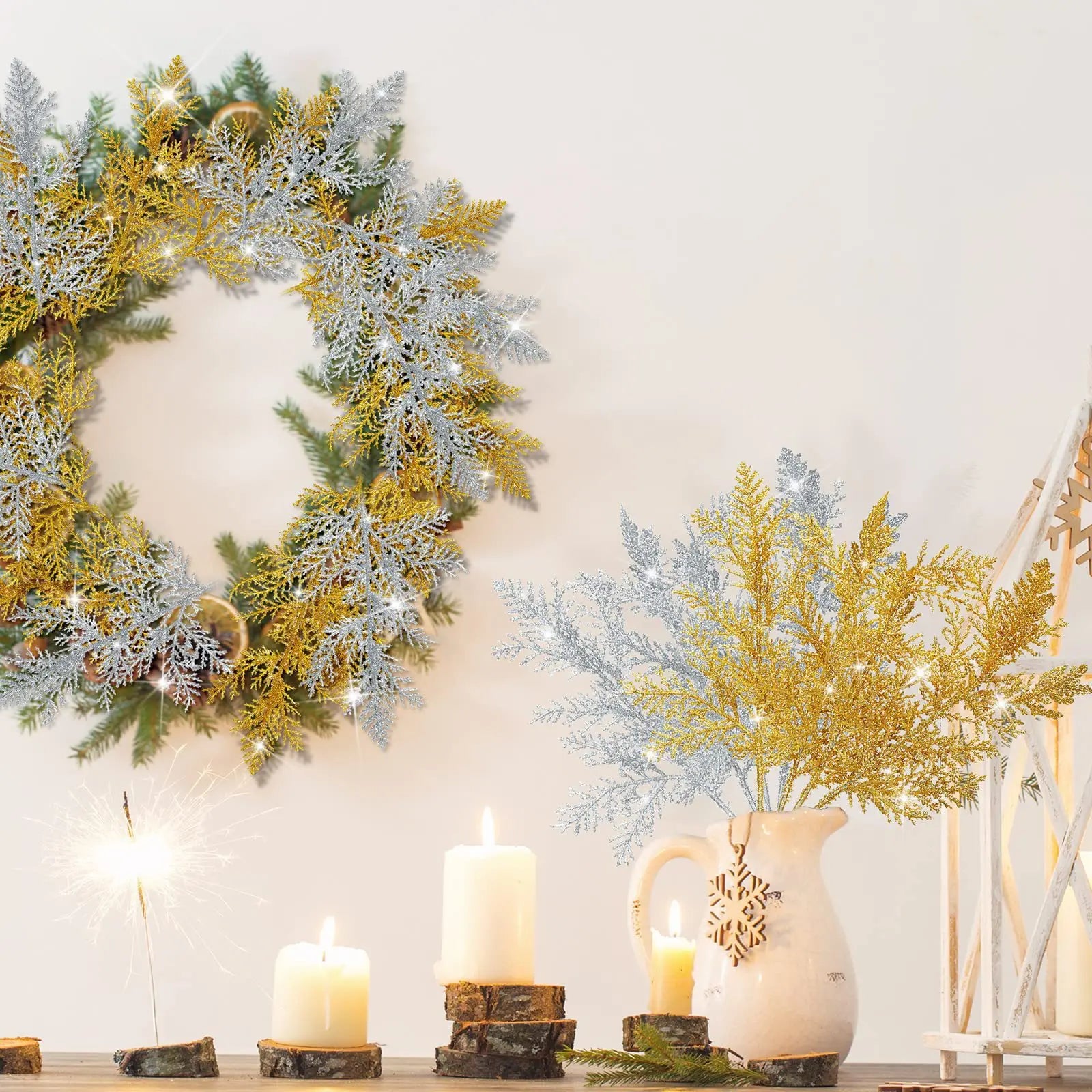 Christmas Decoration Glitter Branches Berries Artificial Flower Bouquet Christmas Tree Ornaments for Home New Year 2025 Navidad