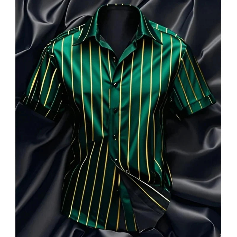 Men's fashion striped shirt, elegant casual comfortable breathable, short sleeves, lapel buttons, soft and comfortable material