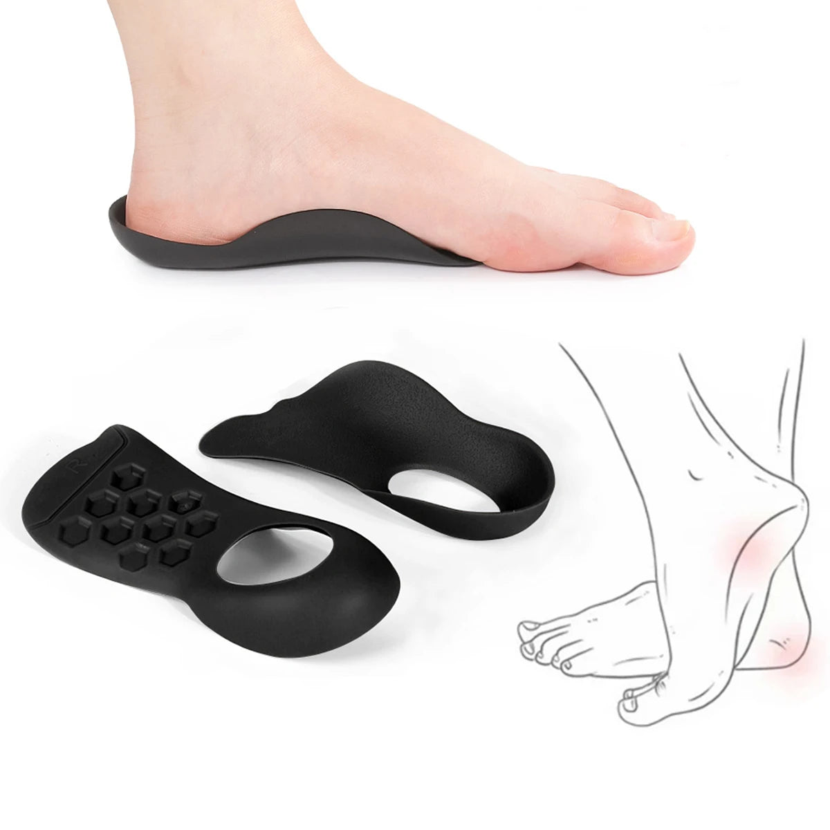 2PCS Arch Support | Half Arch Correct Insoles - Orthotic Shoe Insoles High Arch Support for Plantar (Black)