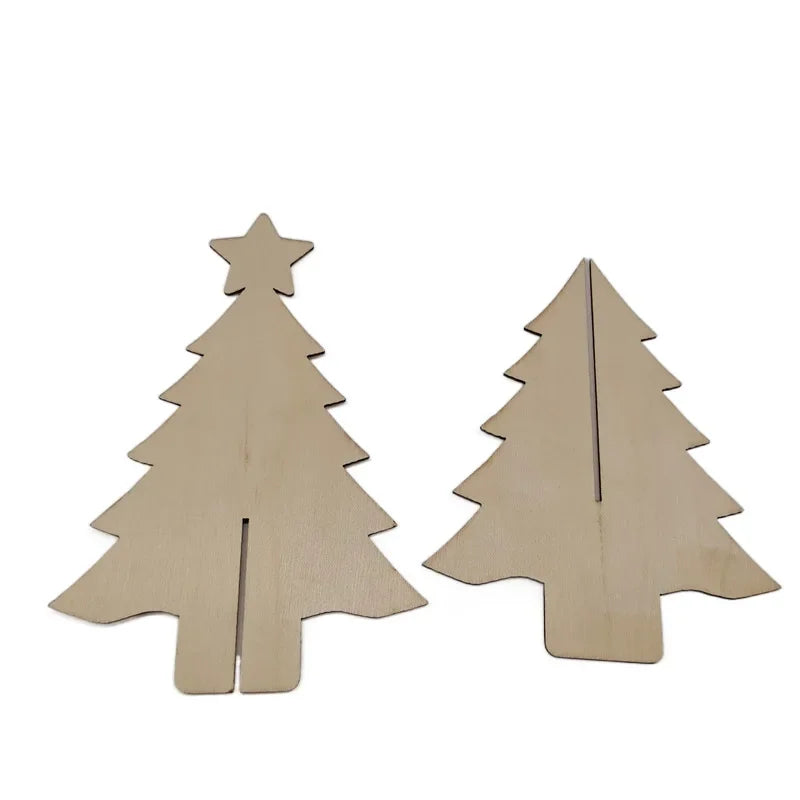 Christmas Wooden Table Ornaments 3D Xmas Tree Shaped Unfinished Wood Cutouts Christmas Tree for Xmas Holiday Wedding Party Decor