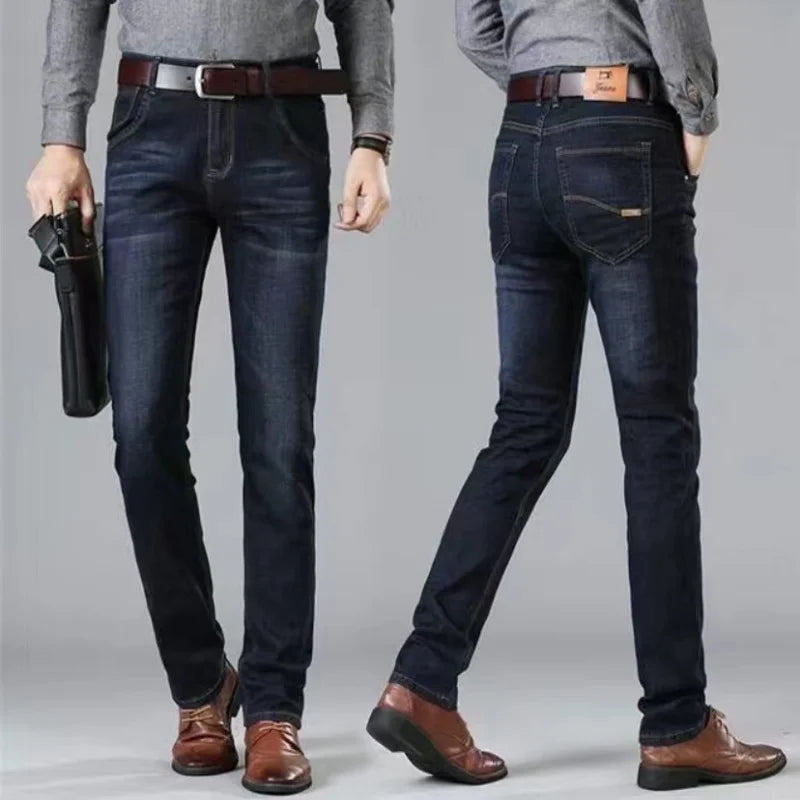 Fashion Men Jeans Stretch Straight Leg Casual Slim Fit Denim Pants Male Brand Luxury Design Business Classic Trousers