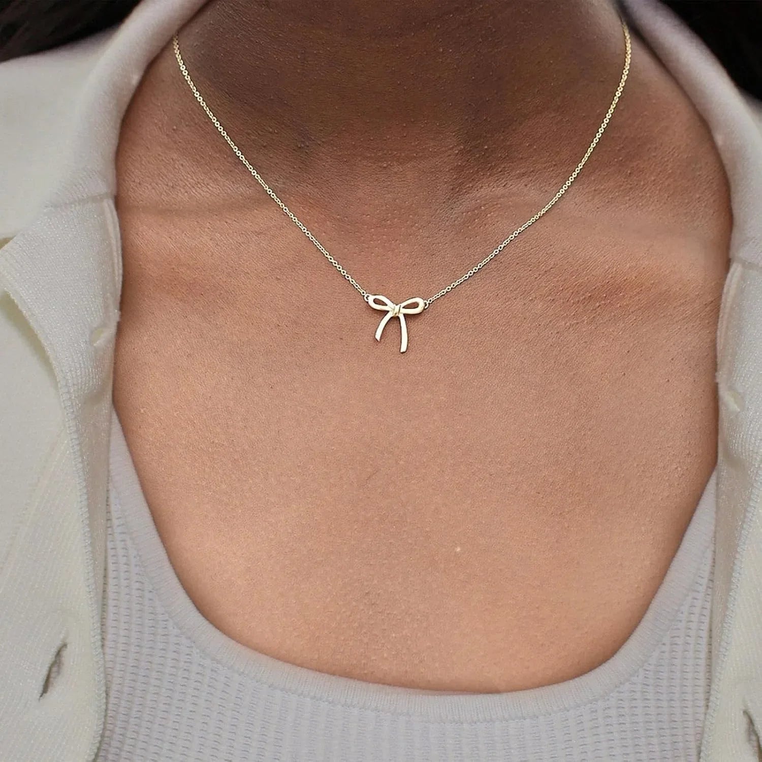 Gold Necklace for Women Bow Necklace Gold Silver Plated Necklace Cute Bow Pendant Choker Chain Necklaces for Women Jewelry Gift