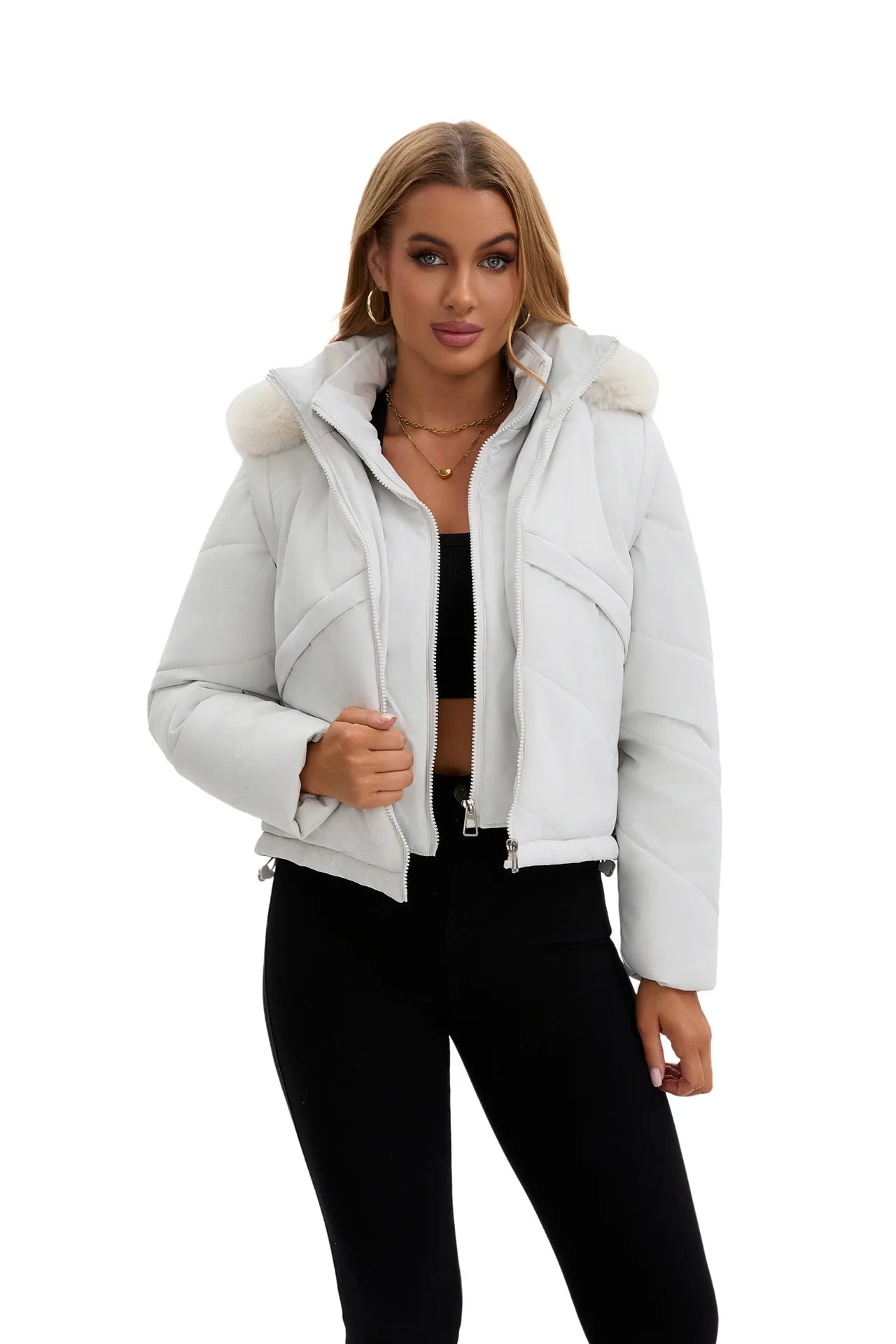 Women's jacket Faux 2pcs Cotton Padded Puffer jacket Hooded Winter Down Jackets Coats Parkas Detachable Sleeves Waistcoat HXY378