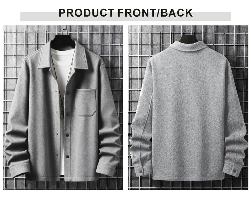Men's Warm Brushed Jacket Lapel Button-Down Casual Coat for Autumn Winter Business，with Pocket