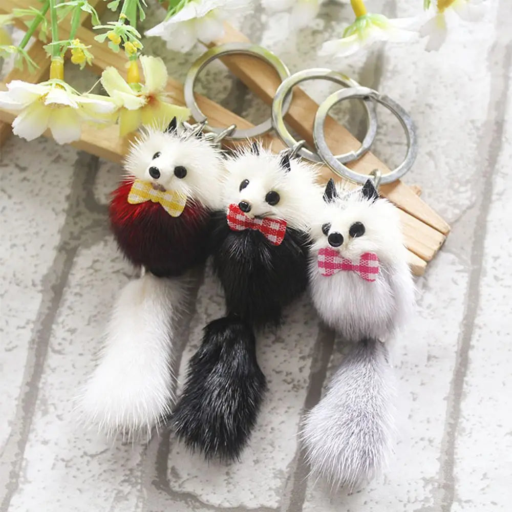 Women Cute Pom Accessories Pendant Car Keyring Backpack Mink Fur Key Ring Key Chains Keychain