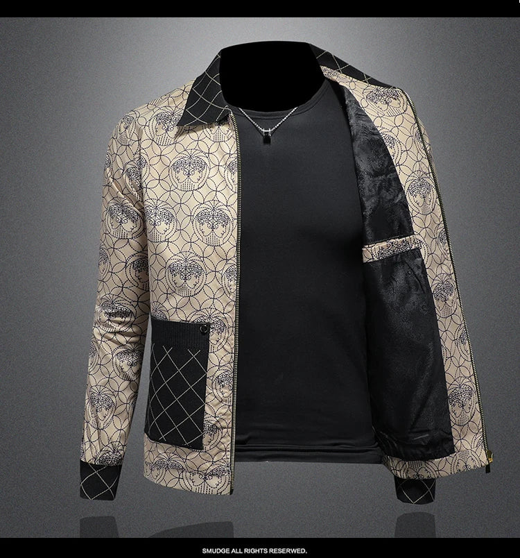 High Quality Printed Jacket for Men Autumn Winter Luxury Casual Business Lapel Jacket Social Streetwear Windbreaker Coat 5XL