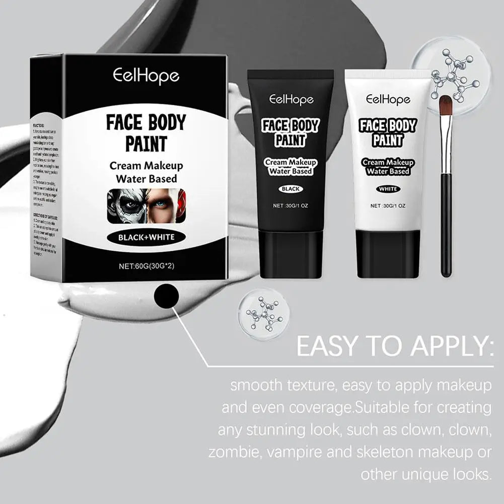 Halloween Black And White Makeup Foundation Cream Concealer Make-up Face Halloween Face Zombie 1set Cosplay Cream White J1q5