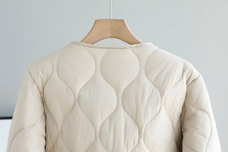 Autumn Winter Quilted Jacket Warm Women Parkas Lightweight Cotton-padded Jacket Long Sleeve Single-breasted Chic Coat Windproof