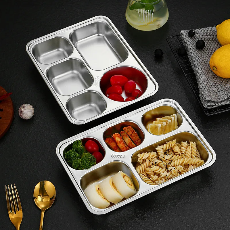 Kitchen Stainless Steel Divided Dinner Storage Tray Thickened Compartment Plates for Food Serving Organization Lunch Container