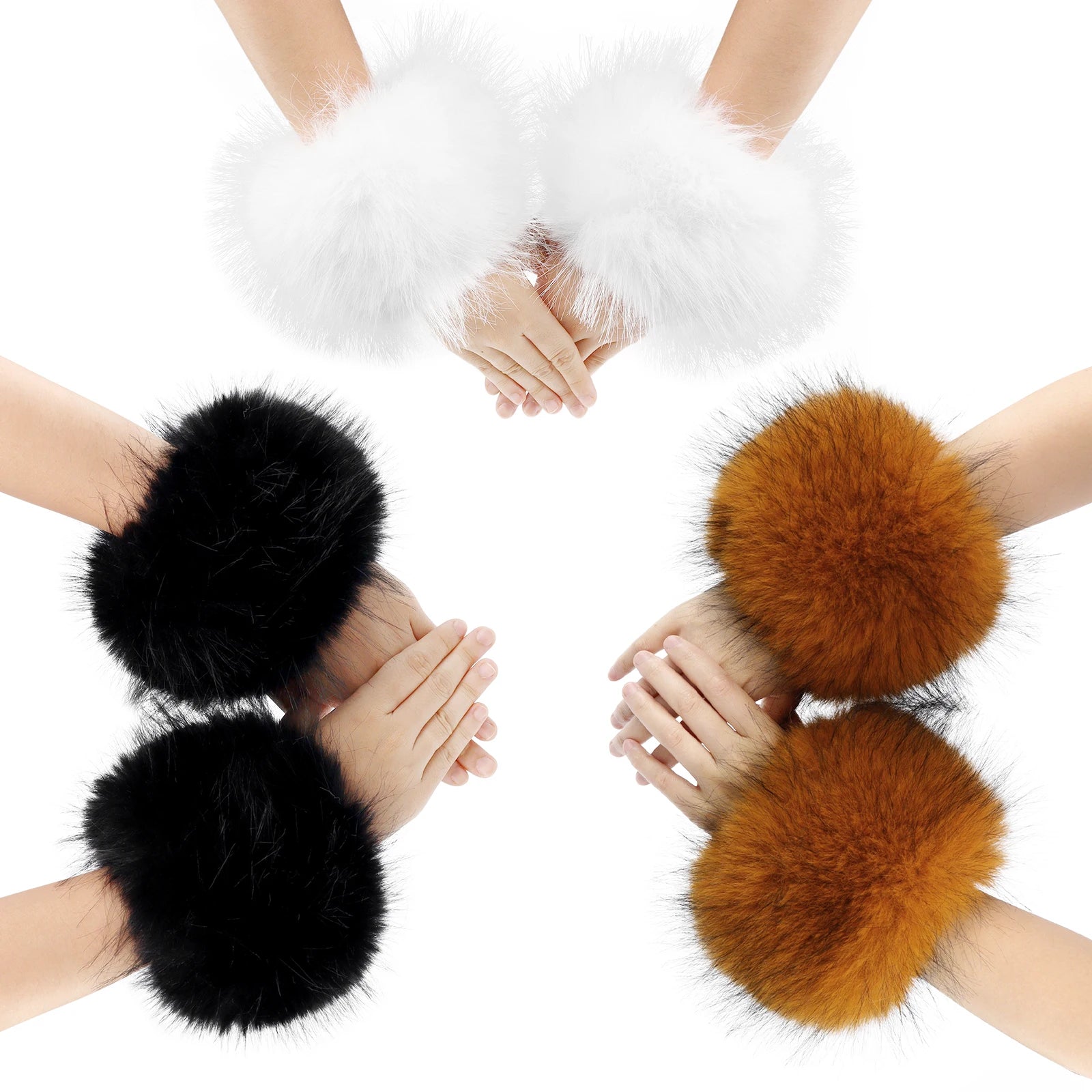 Faux Fur Wrist Cuffs Winter Furry Arm Warmers for Halloween Daily Cosplay Party Costume Accessories